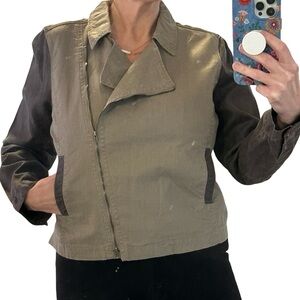 EILEEN FISHER Black & Gray Coated Organic Linen Moto Jacket Size Medium